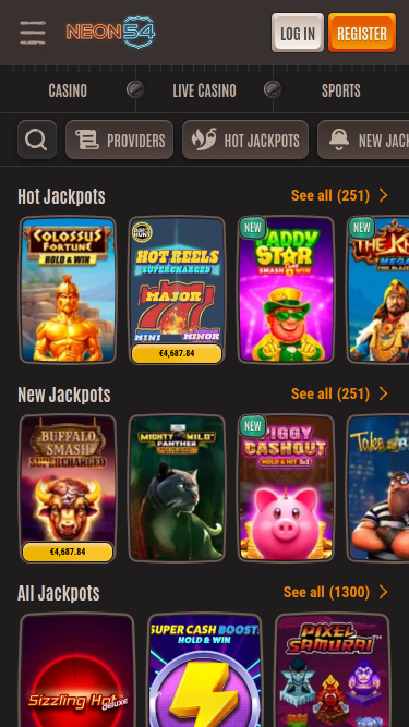 Jackpot mobile du casino Neon54