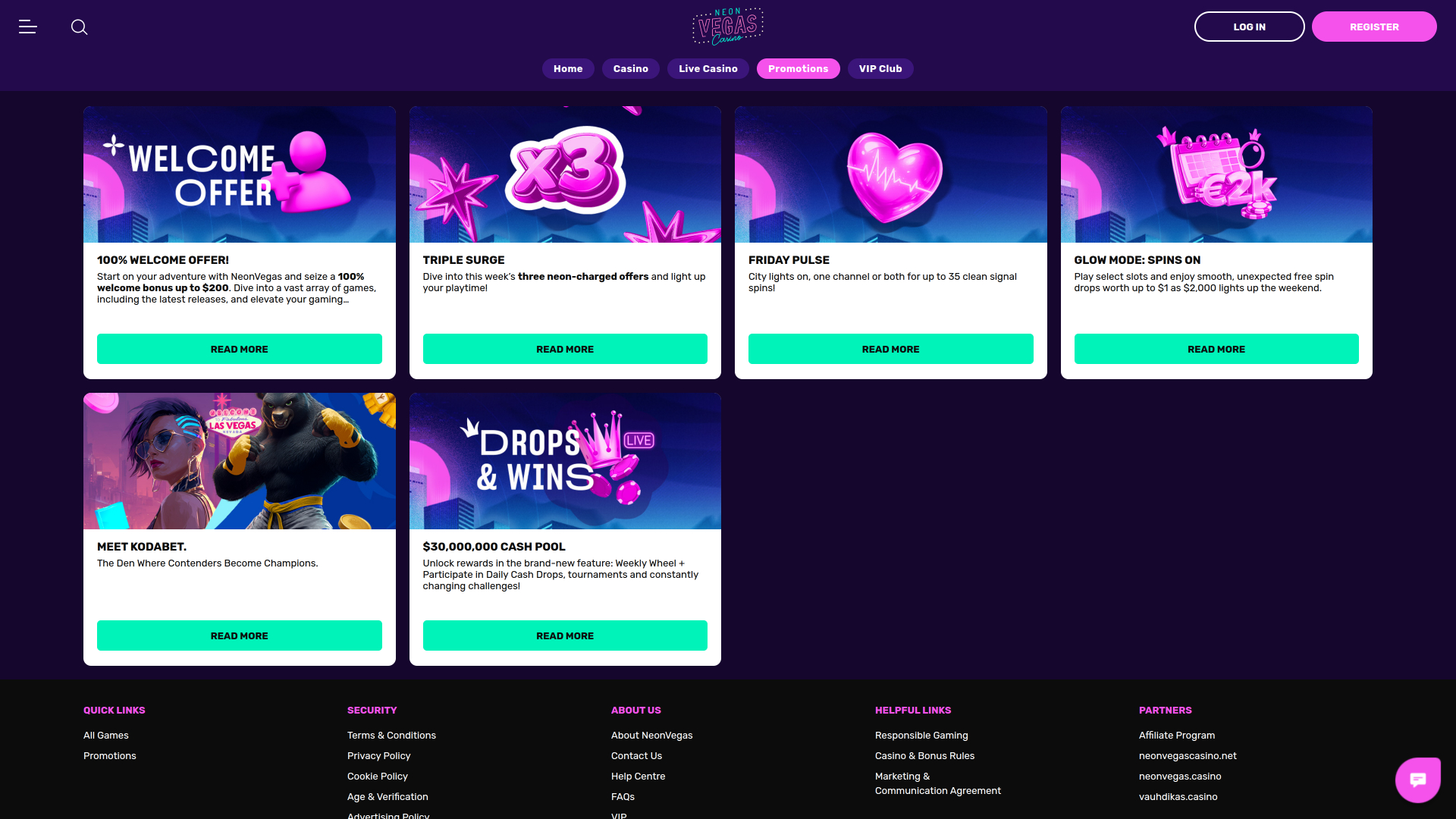 Promociones de escritorio del casino NeonVegas