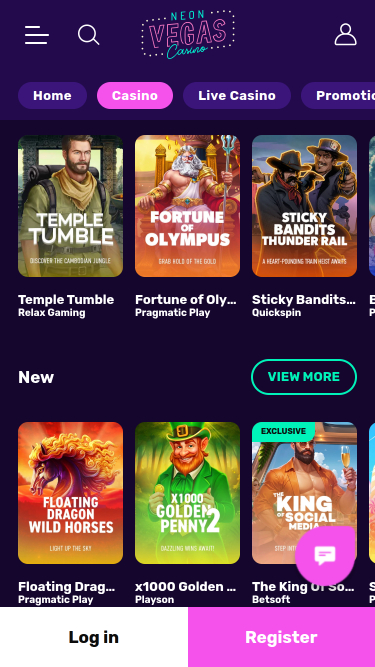 Juegos móviles del casino NeonVegas