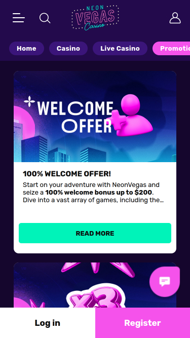 Promociones móviles del casino NeonVegas