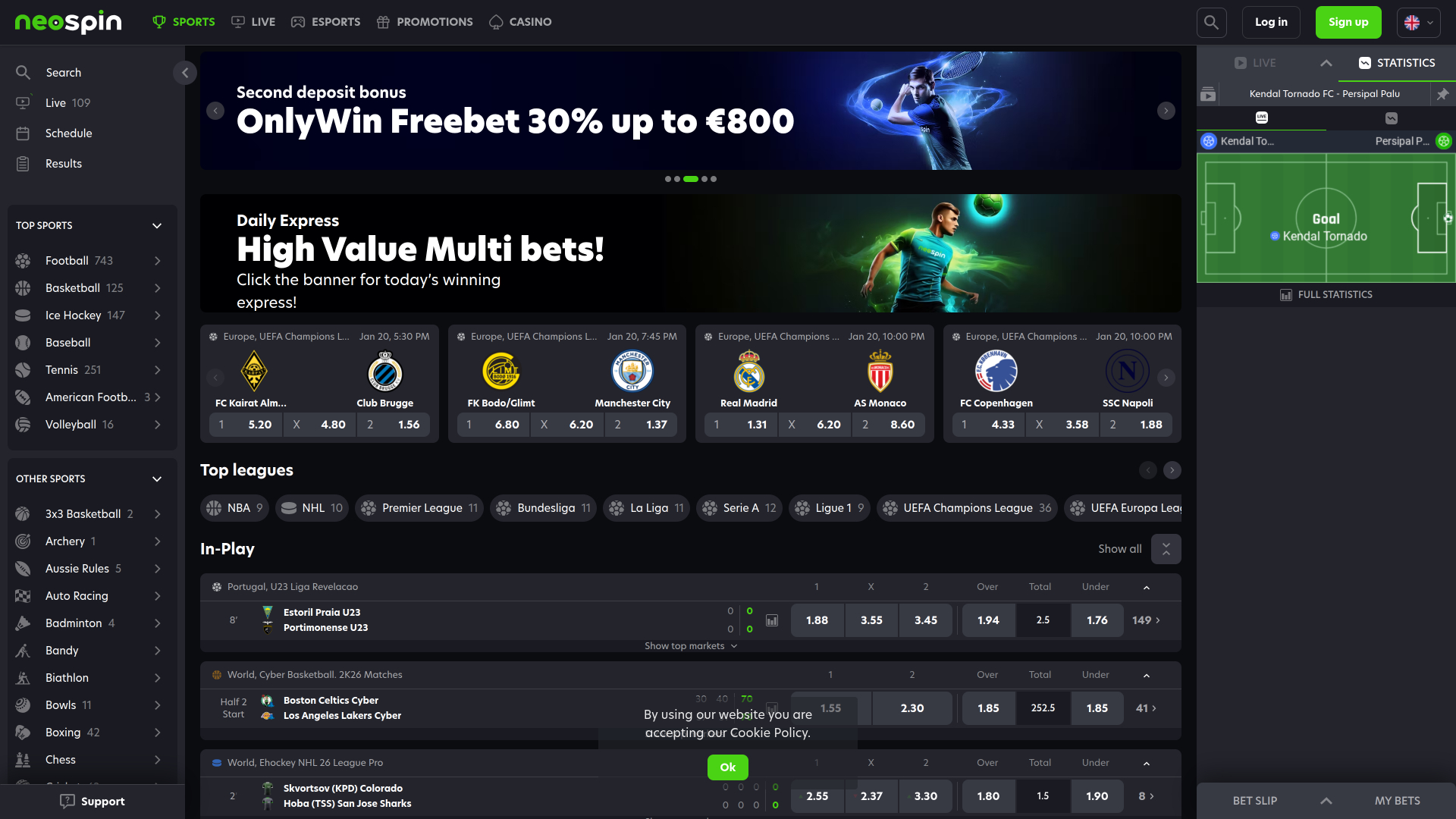 Apuestas deportivas de escritorio del casino Neospin