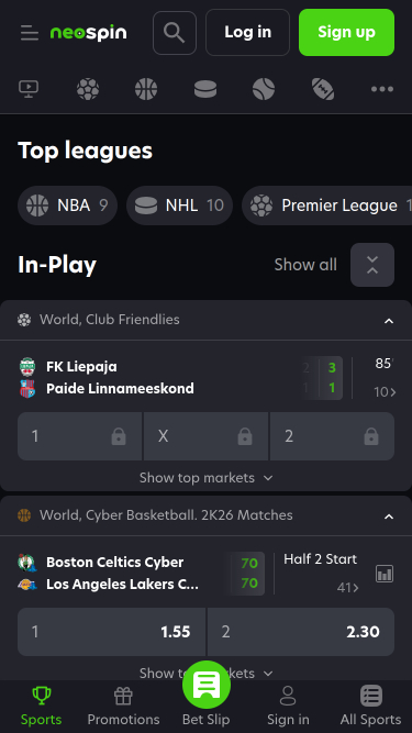 Apuestas deportivas móviles del Casino Neospin