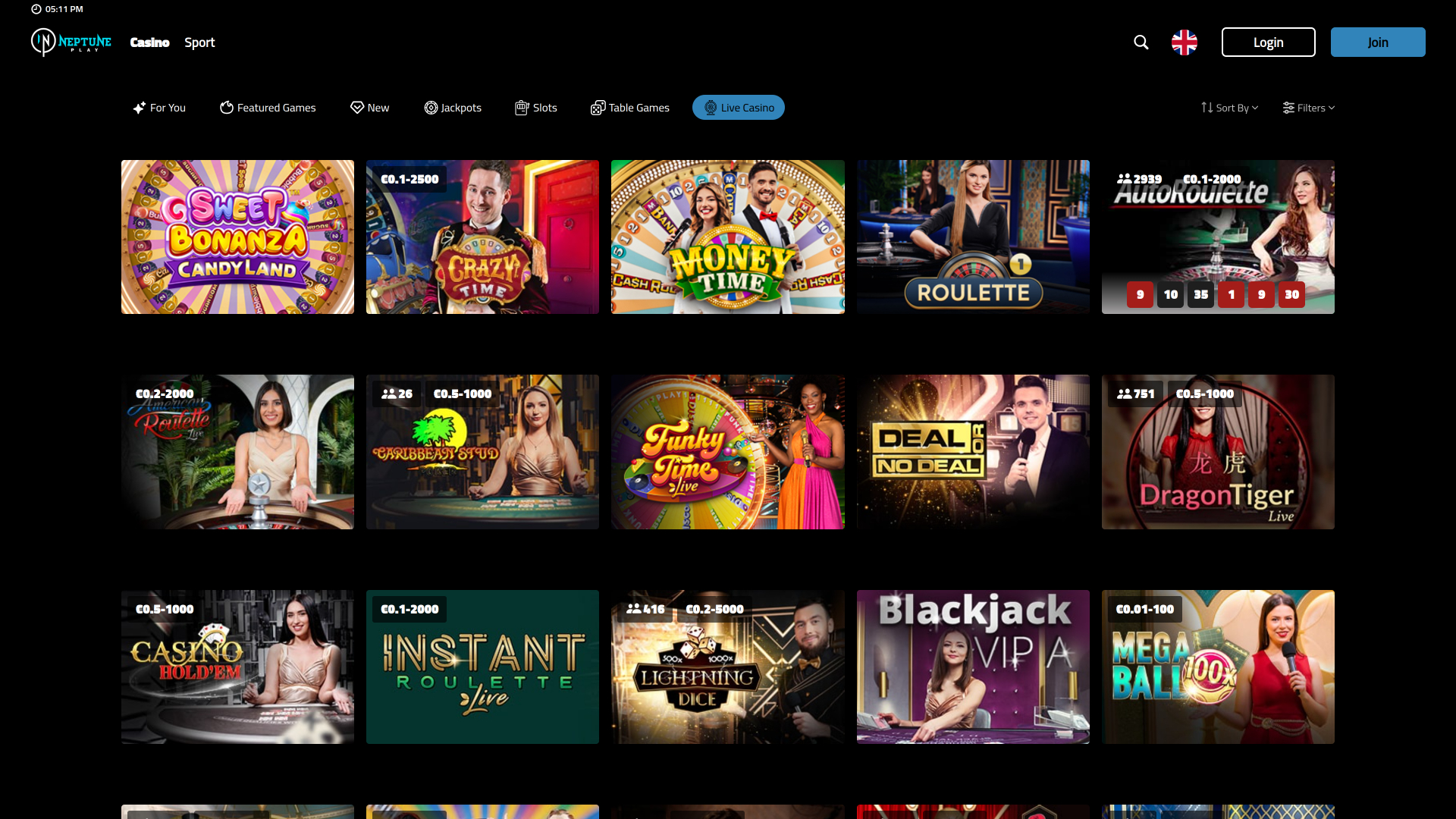 Casino Neptune Play de escritorio con crupier en vivo