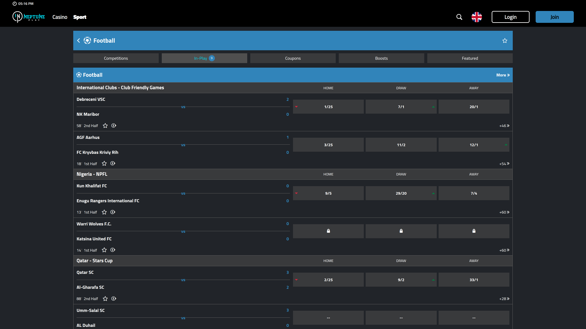 Neptune Play Casino Escritorio Deportes en vivo