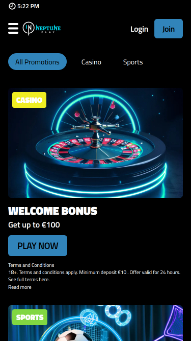 Promociones móviles del casino Neptune Play