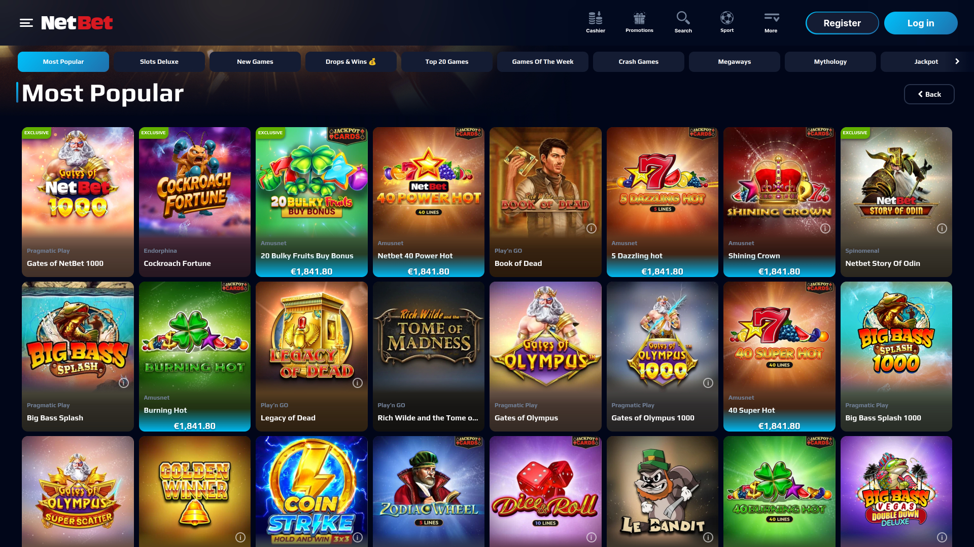 Jeux de casino NetBet sur ordinateur