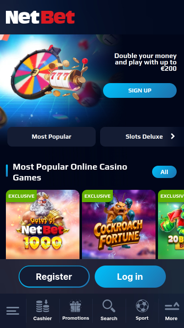 Page d'accueil mobile du casino NetBet