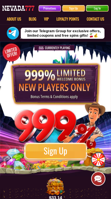 Página de inicio móvil del casino Nevada 777