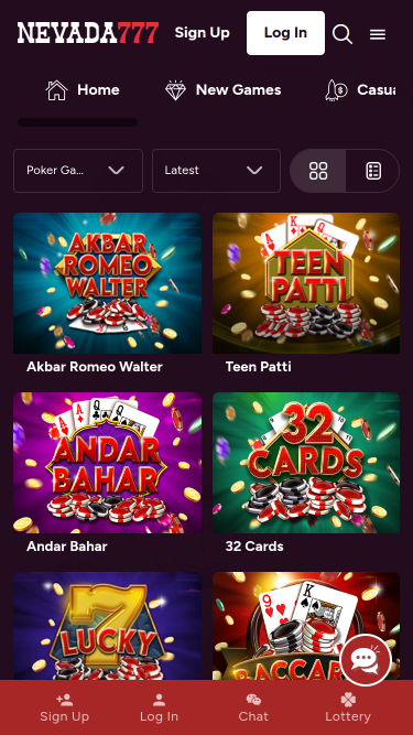 Juegos de mesa móviles del casino Nevada 777