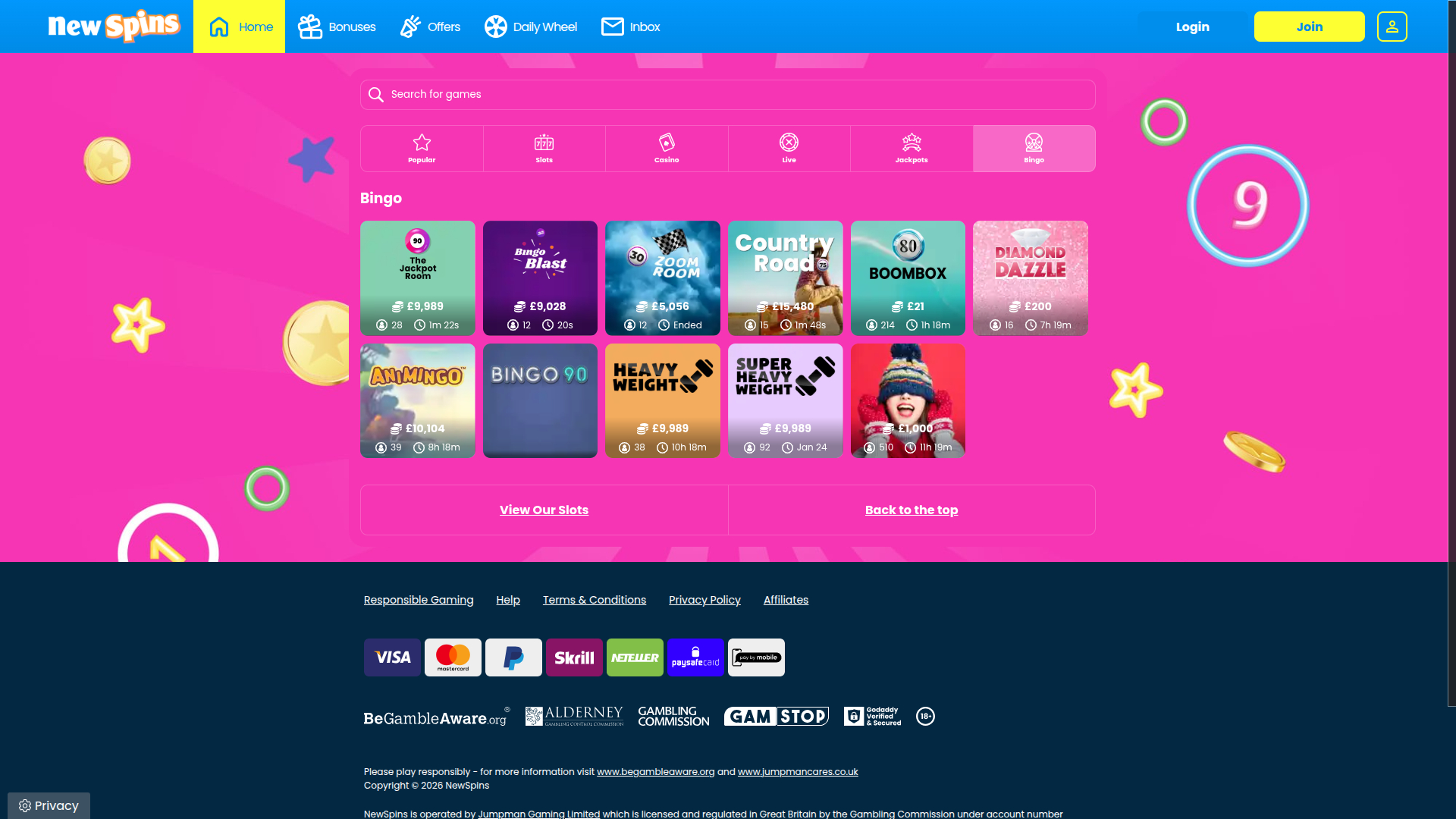 Bingo de bureau du casino New Spins