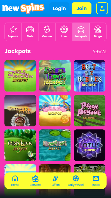 Jackpot mobile du casino New Spins