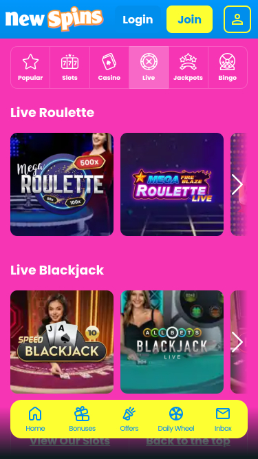 Nouveau casino mobile Spins avec croupier en direct