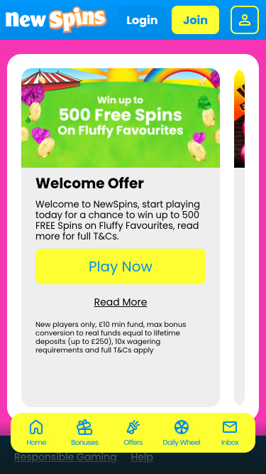 Promotions mobiles du casino New Spins
