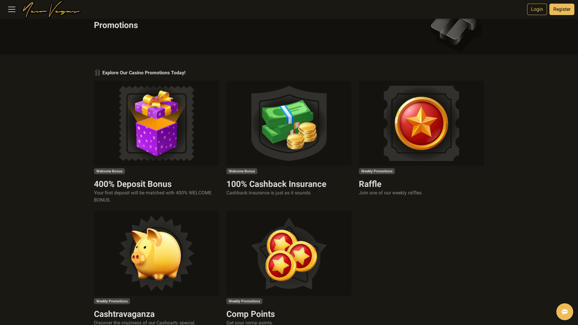 Promotions pour ordinateur de bureau du casino NewVegas