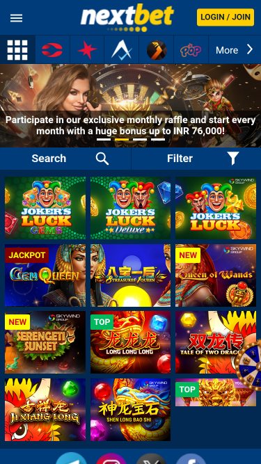 Jeux de casino NextBet sur mobile