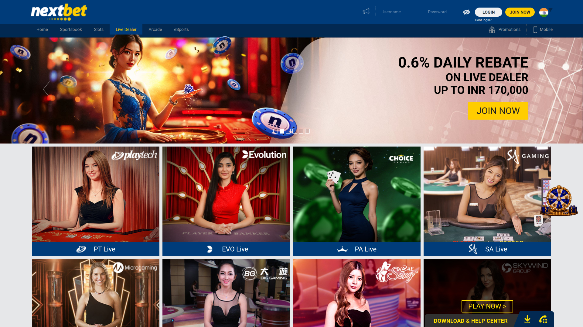 NextBet Casino Live Croupier version ordinateur