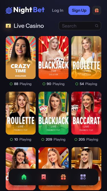 Casino mobile NightBet avec croupier en direct