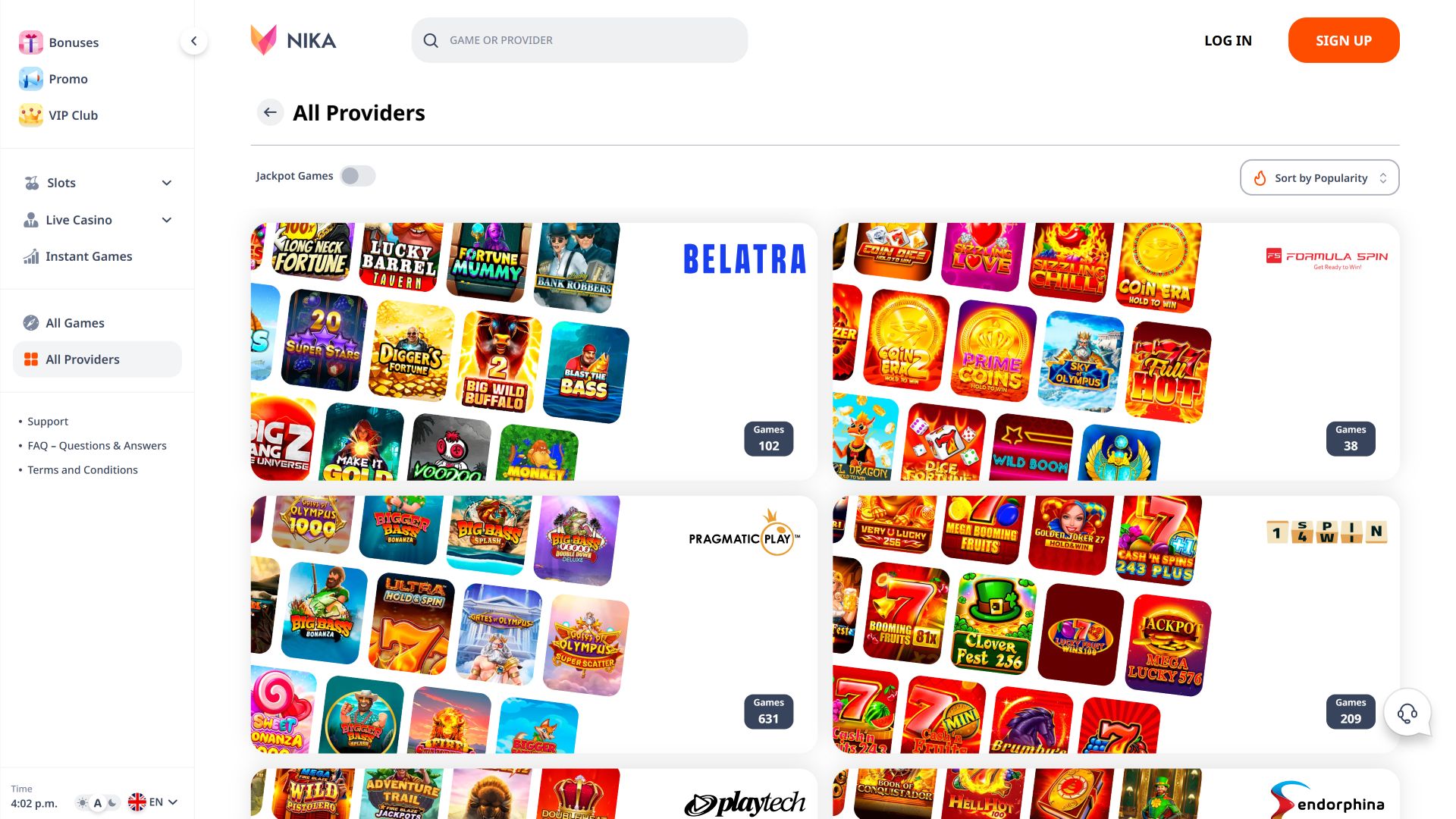 Desarrolladores de juegos de escritorio de Nika Casino
