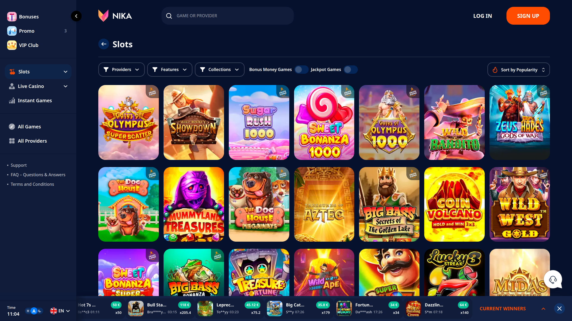 Jeux Nika Casino pour ordinateur de bureau