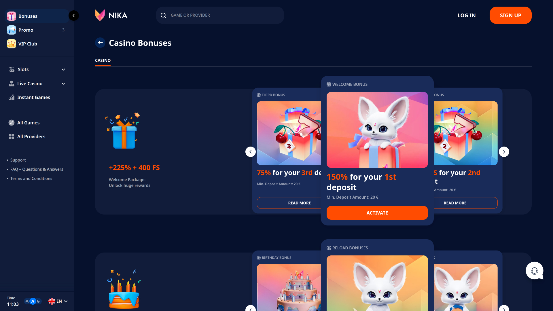 Promotions Nika Casino sur ordinateur