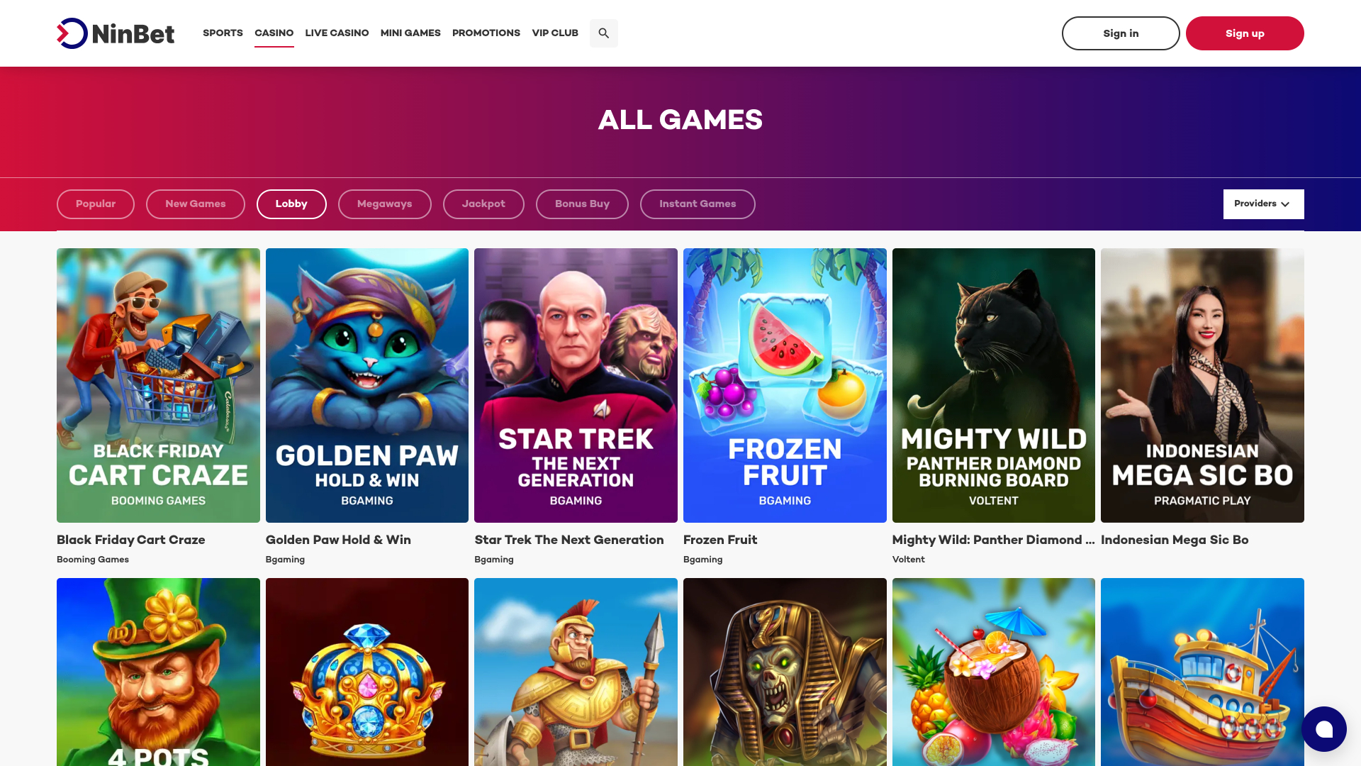 Ninbet Casino Desktop Games