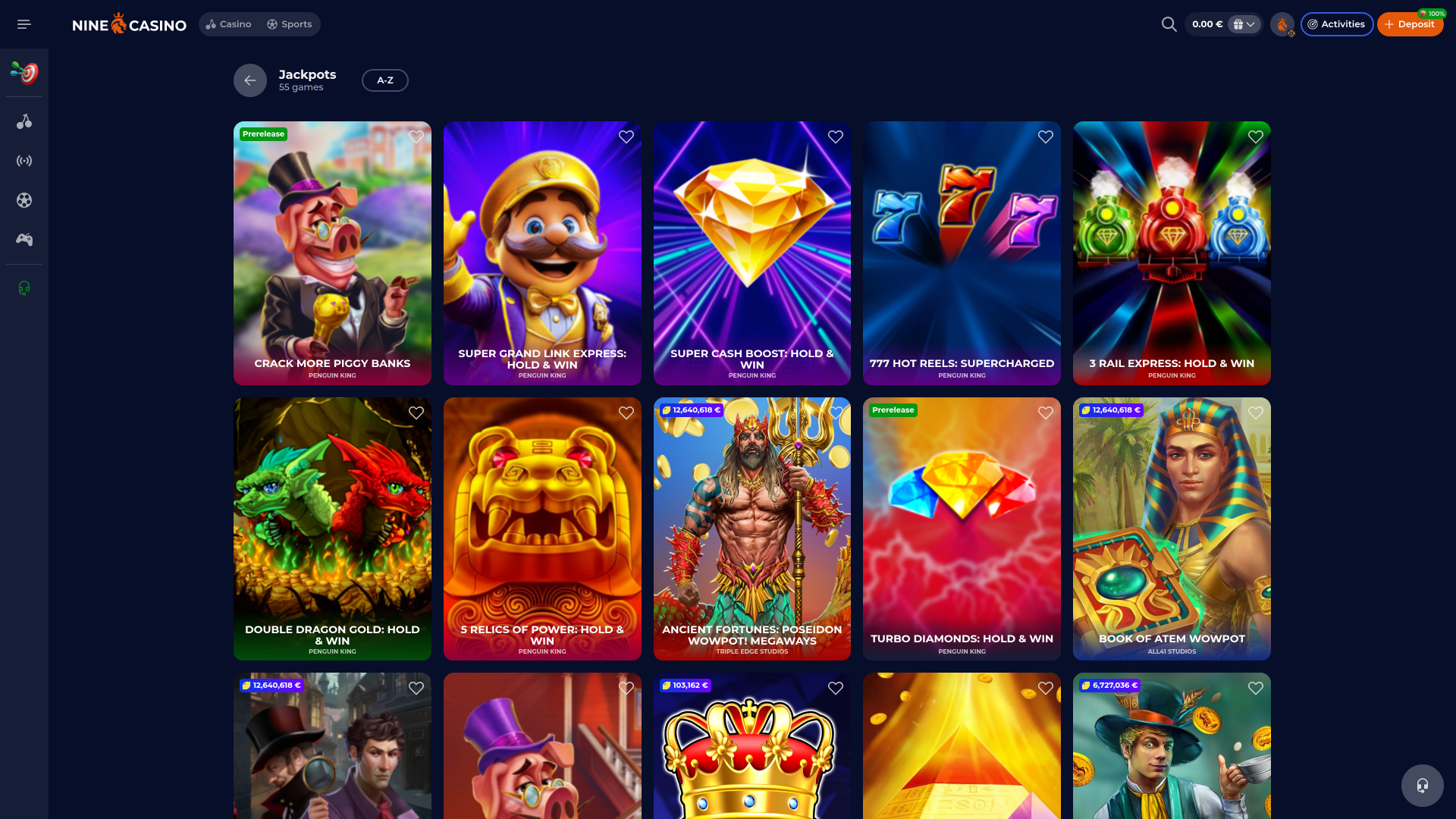 Jackpot desktop di Nine Casino