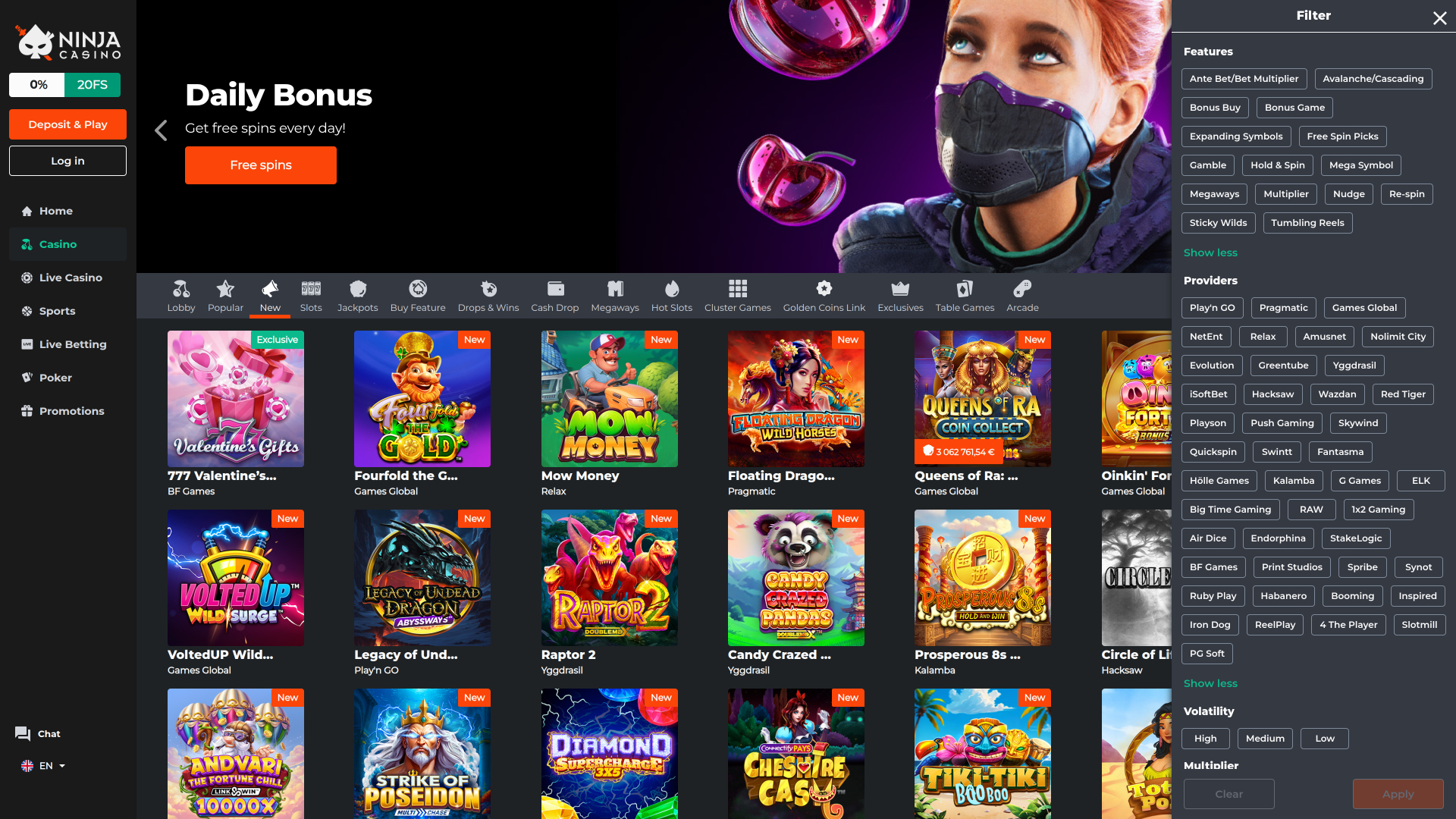 Développeurs du jeu de casino Ninja pour ordinateur