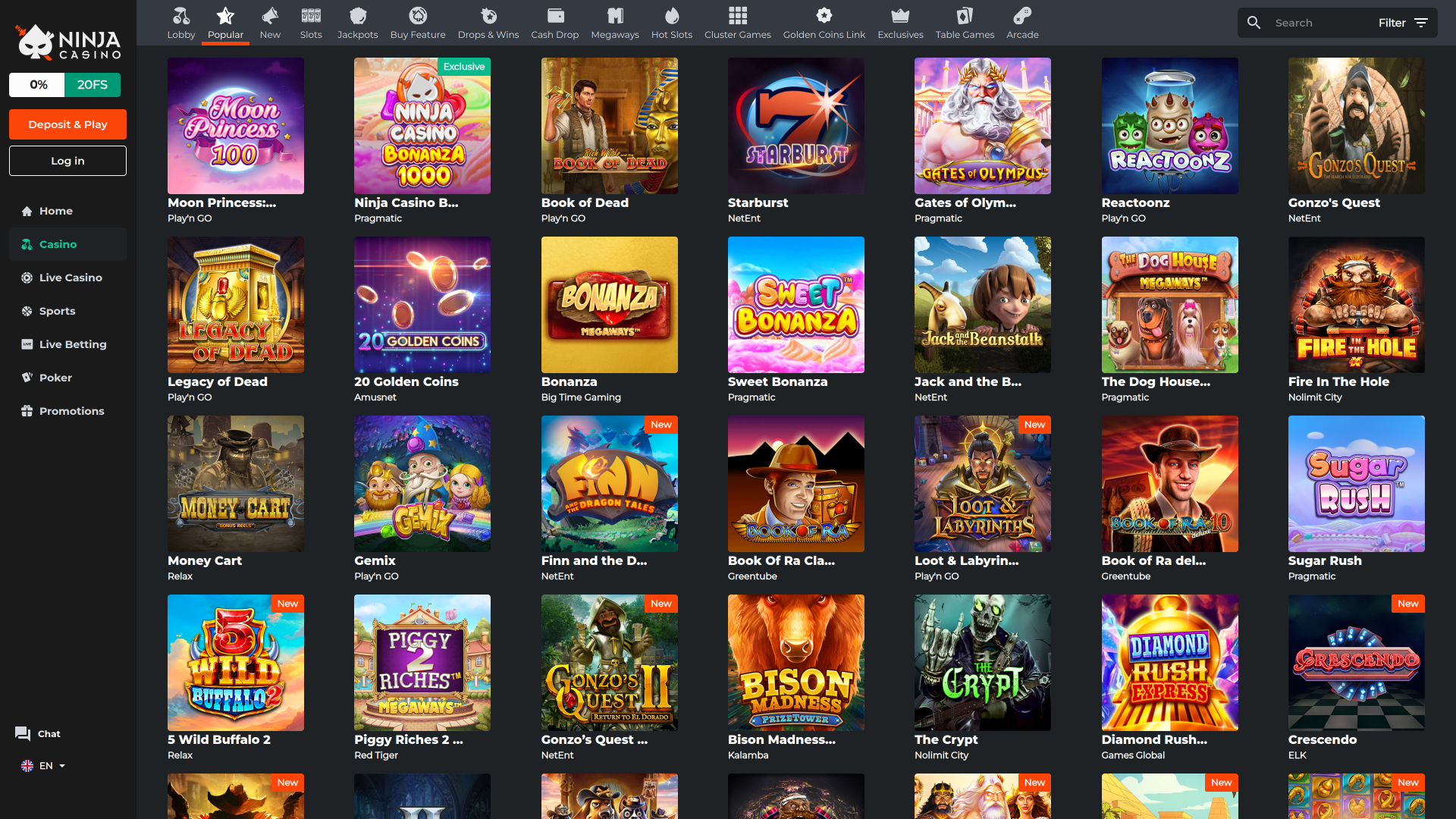 Jeux de casino Ninja sur ordinateur