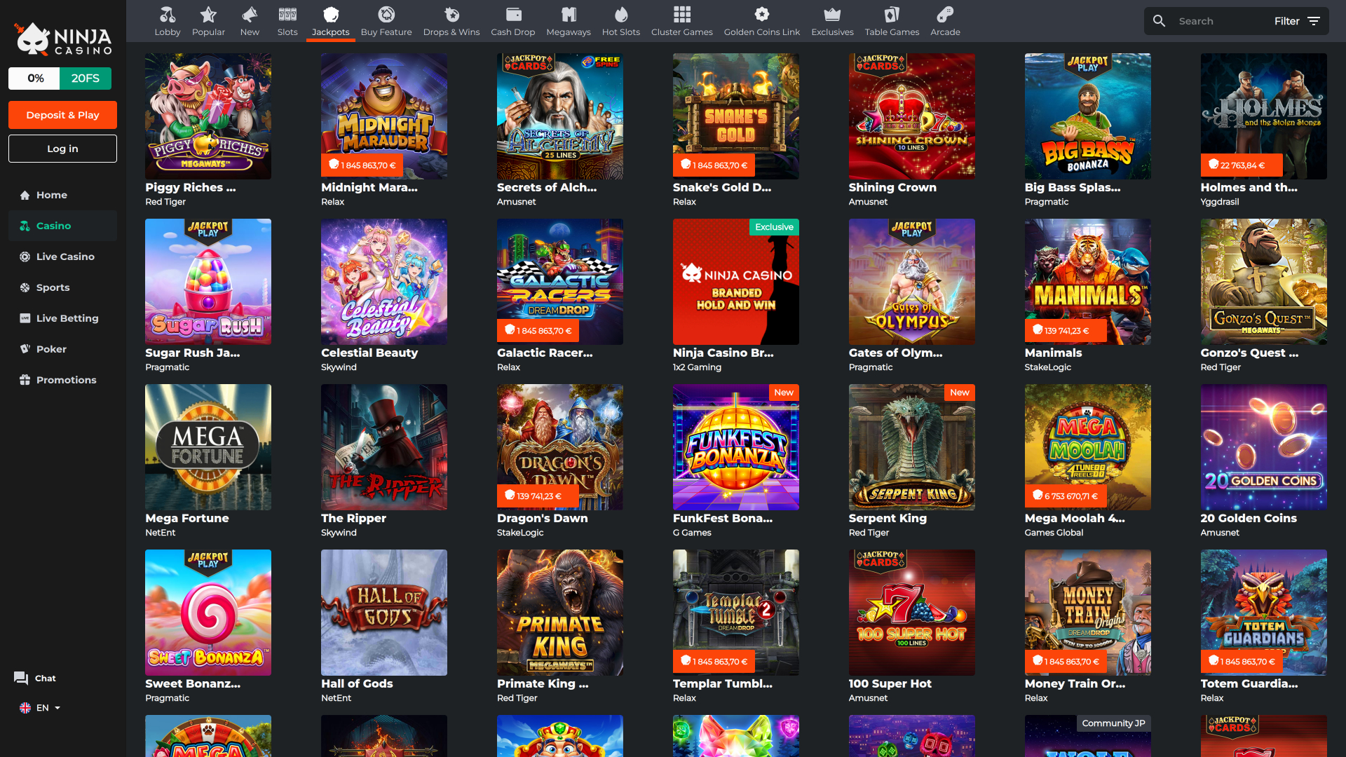 Jackpot de bureau du casino Ninja