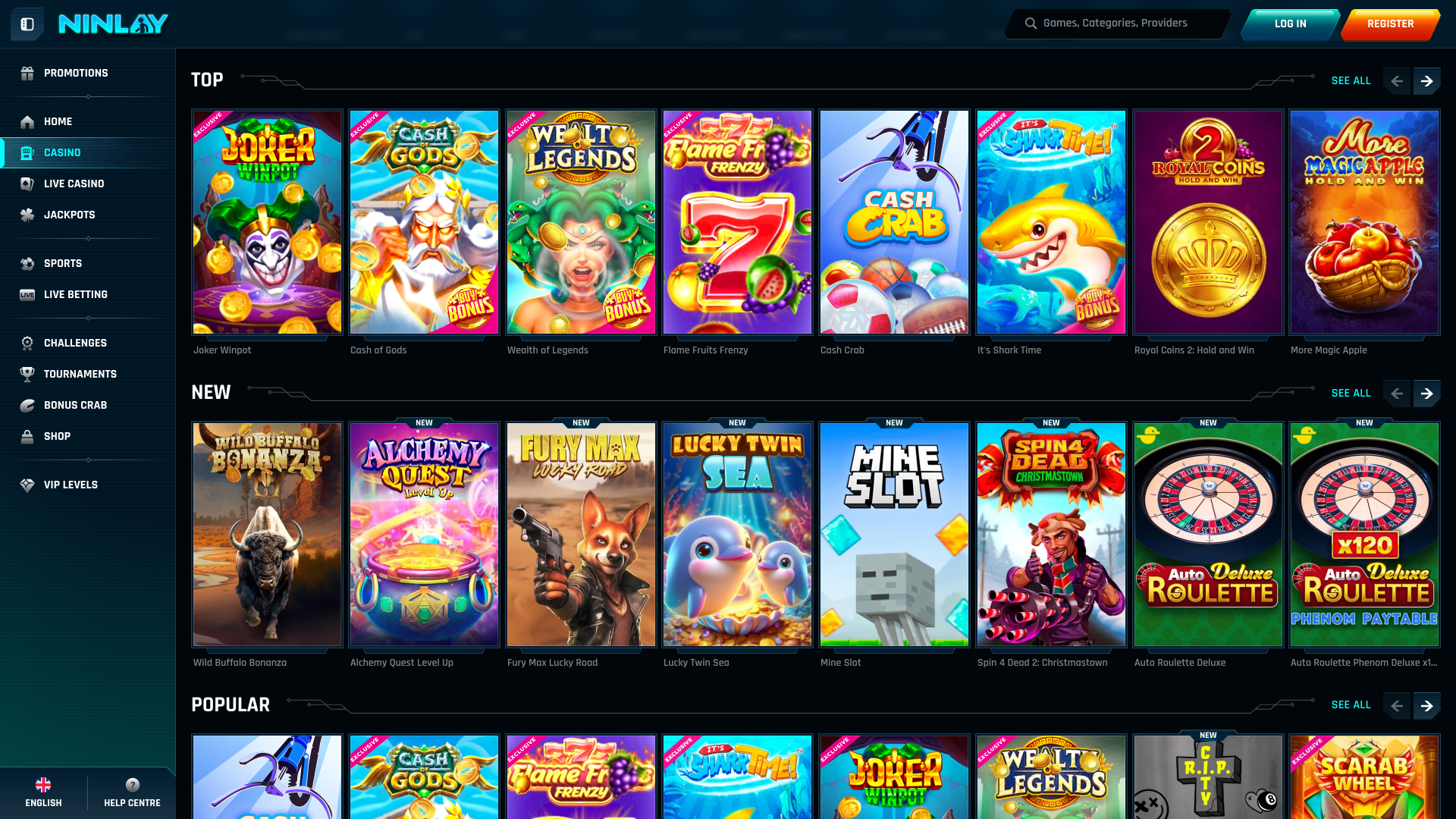 Jeux de casino Ninlay sur ordinateur