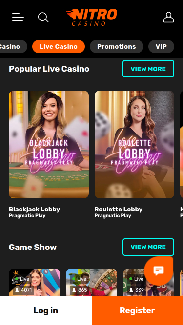 Nitro Casino Mobile с живыми дилерами