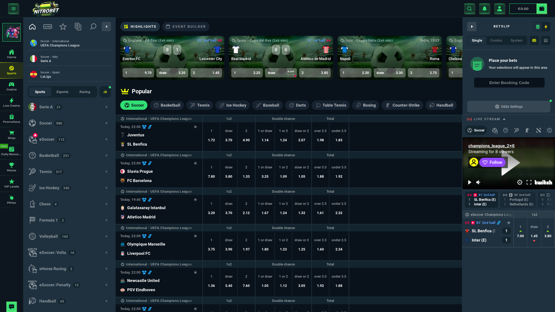Apuestas deportivas de escritorio del Casino Nitrobet