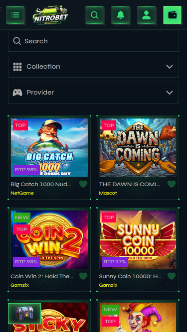 Juegos móviles del casino Nitrobet