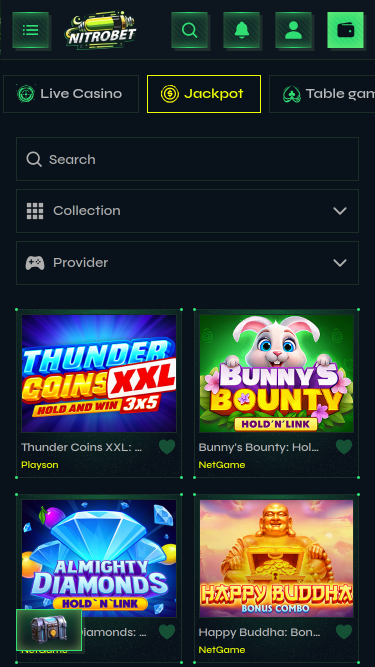 Jackpot móvil del casino Nitrobet