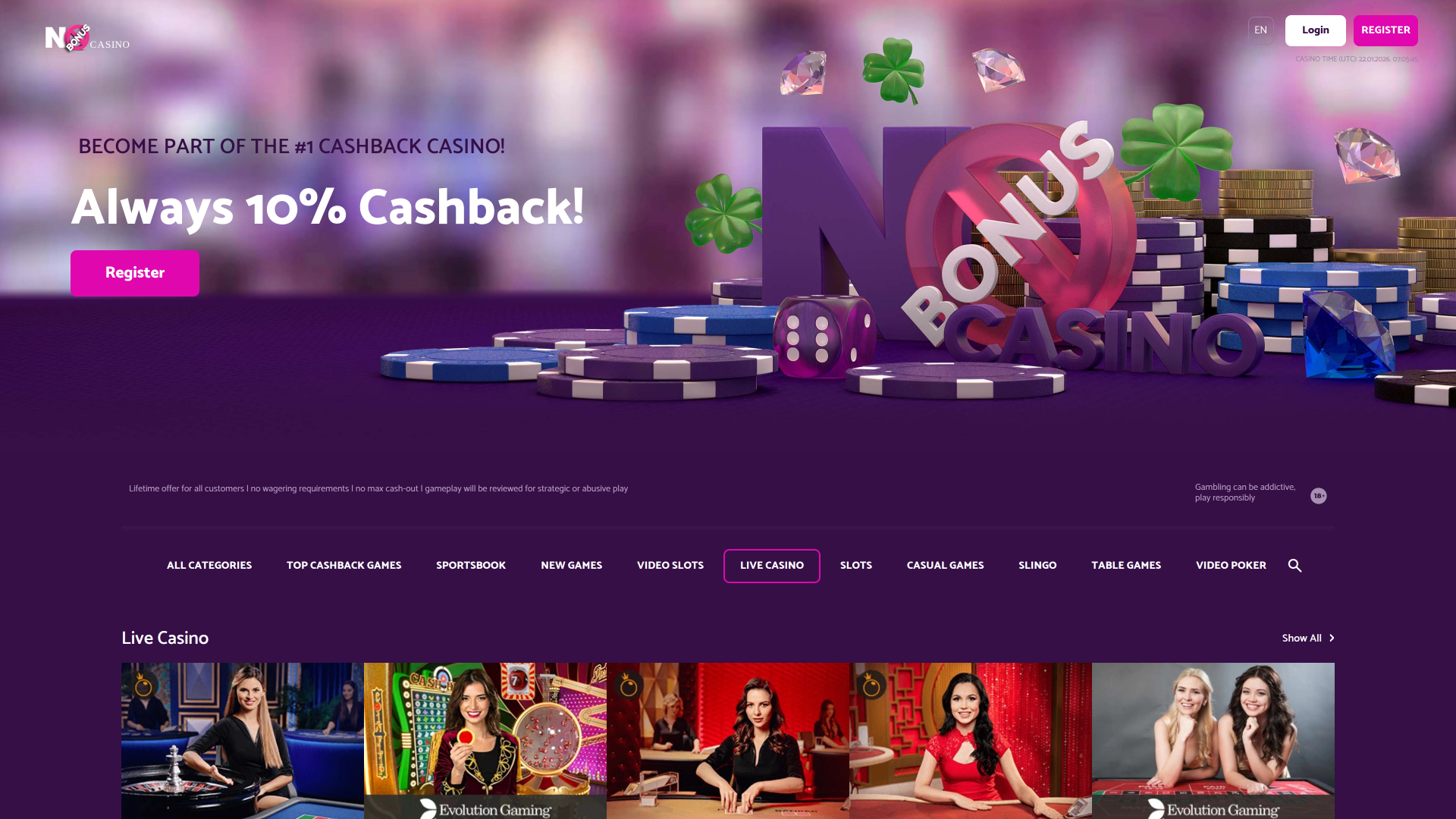 Casino ohne Bonus – Desktop-Startseite