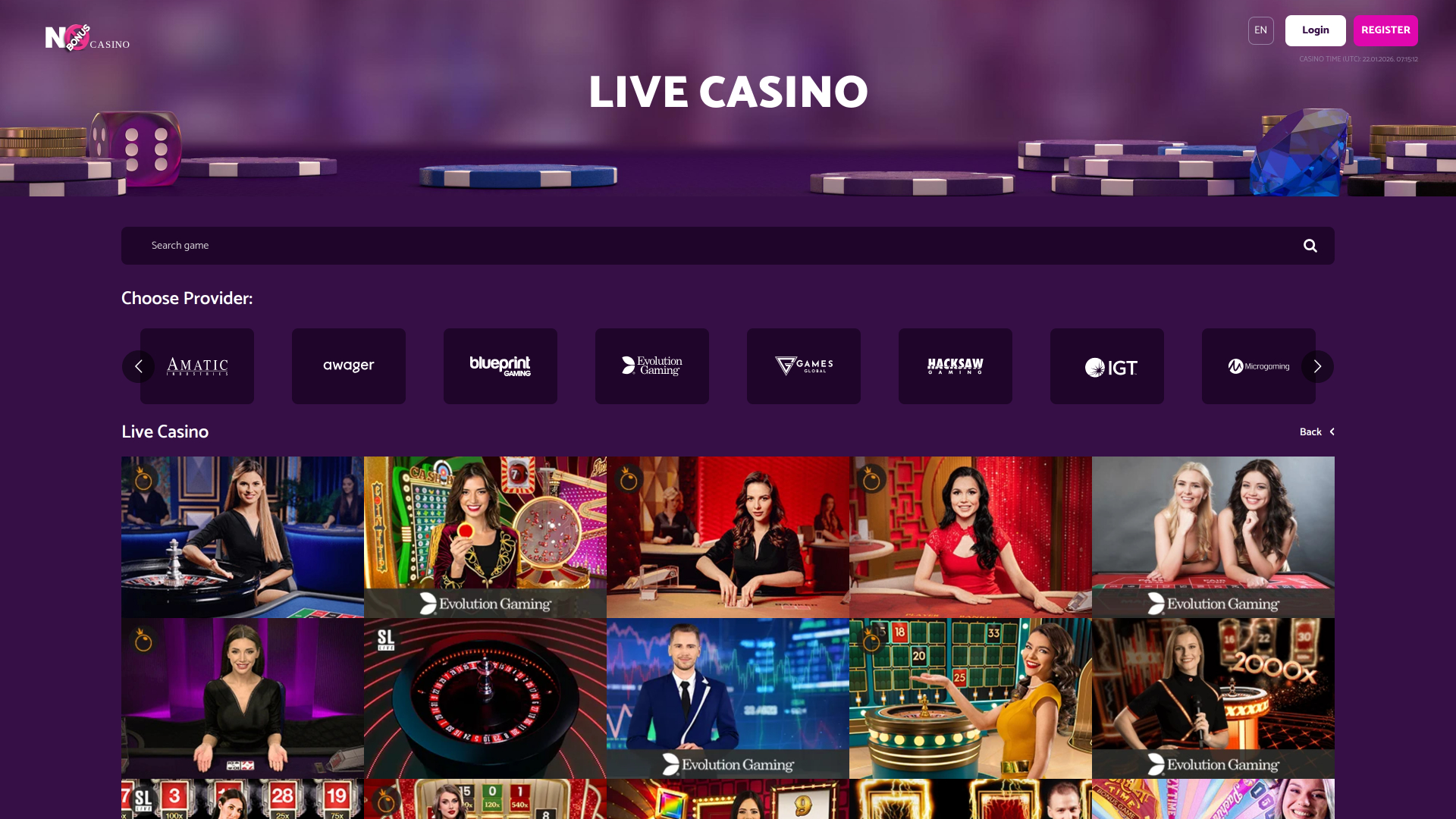 Kein Bonus Casino Desktop Live Dealer