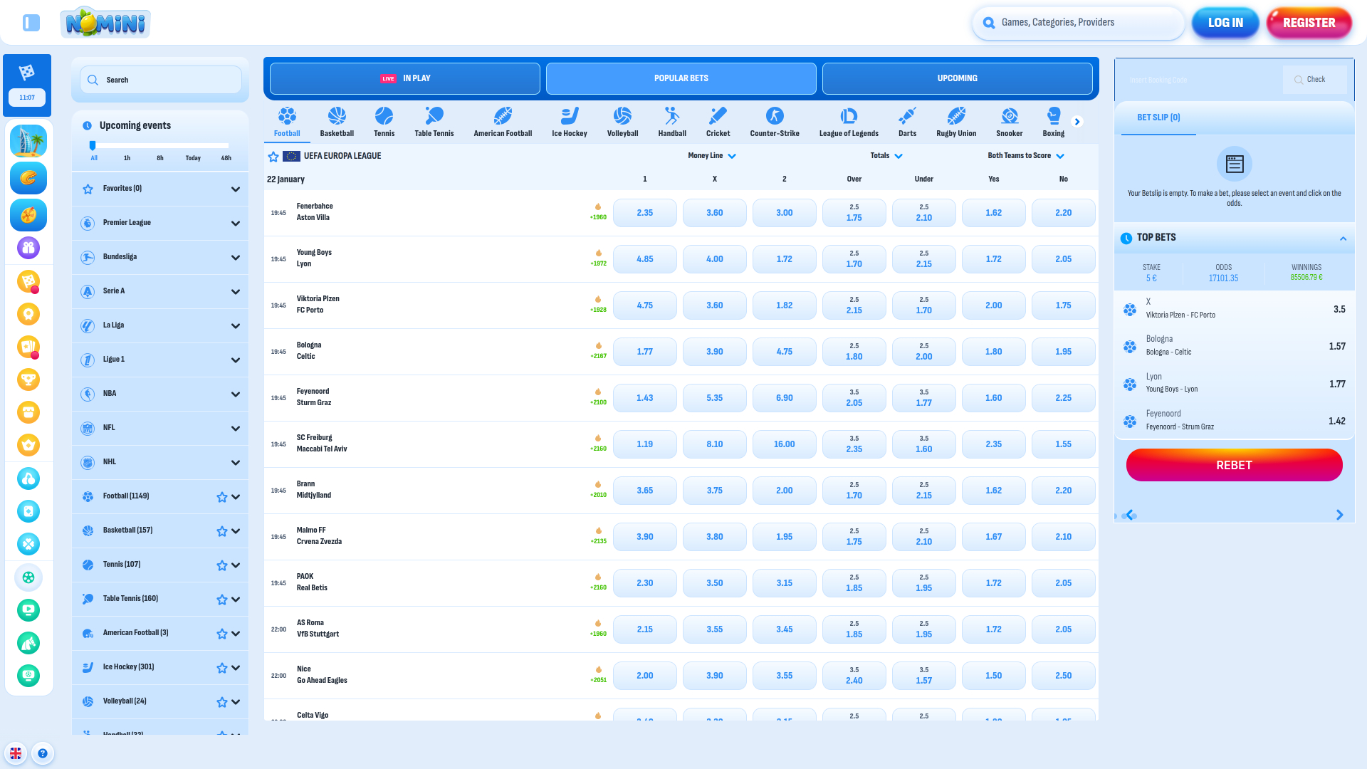 Scommesse sportive desktop del casinò Nomini