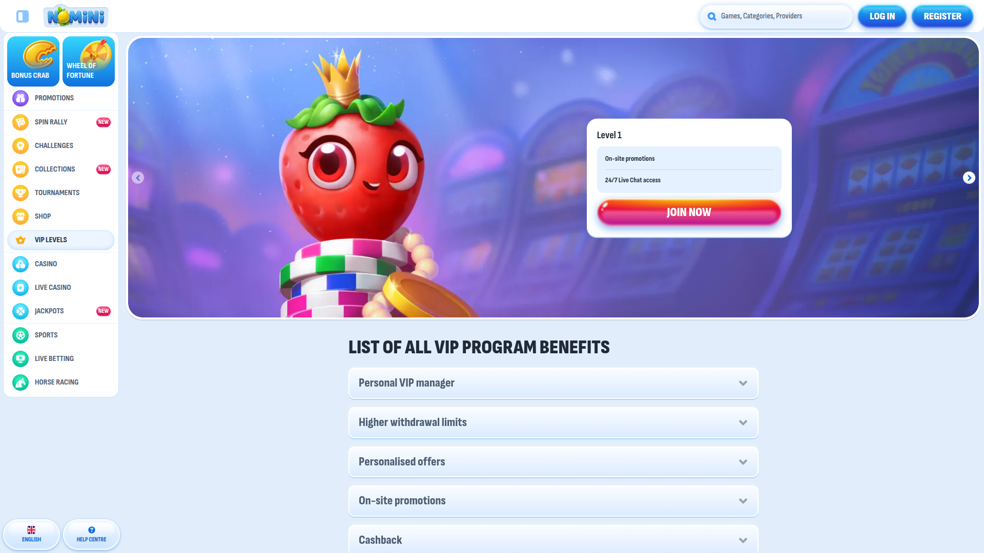 Programme VIP de bureau de Nomini Casino