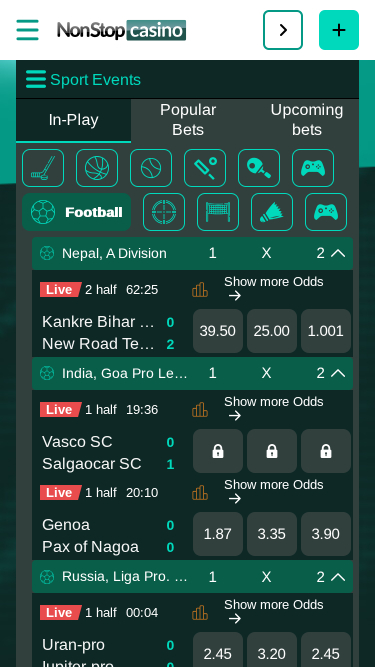 Paris sportifs mobiles NonStop Casino