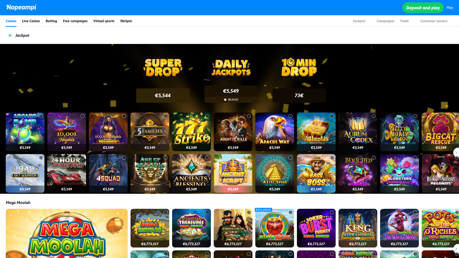 Jackpot de escritorio de Faster Casino