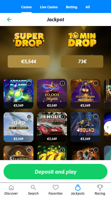 Jackpot móvil de Faster Casino