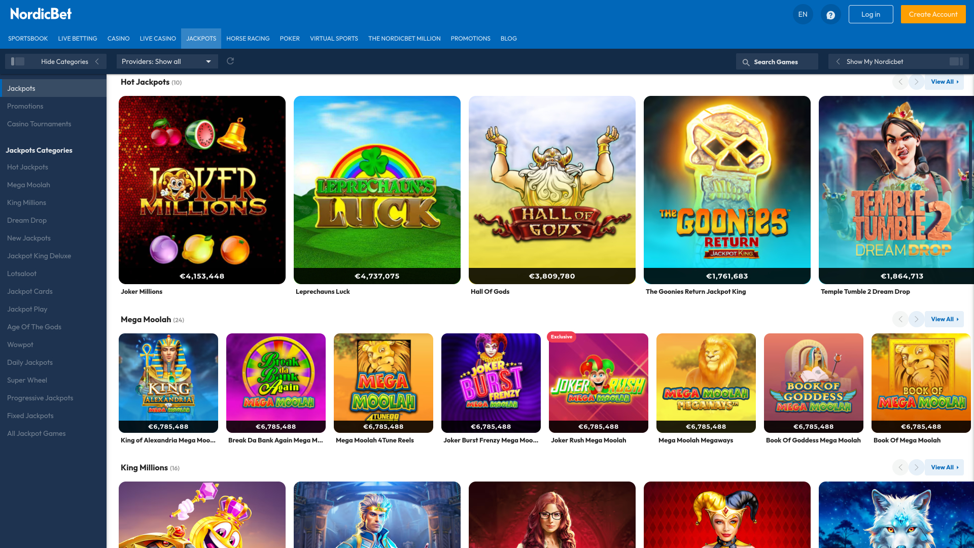 Jackpot de bureau du casino NordicBet