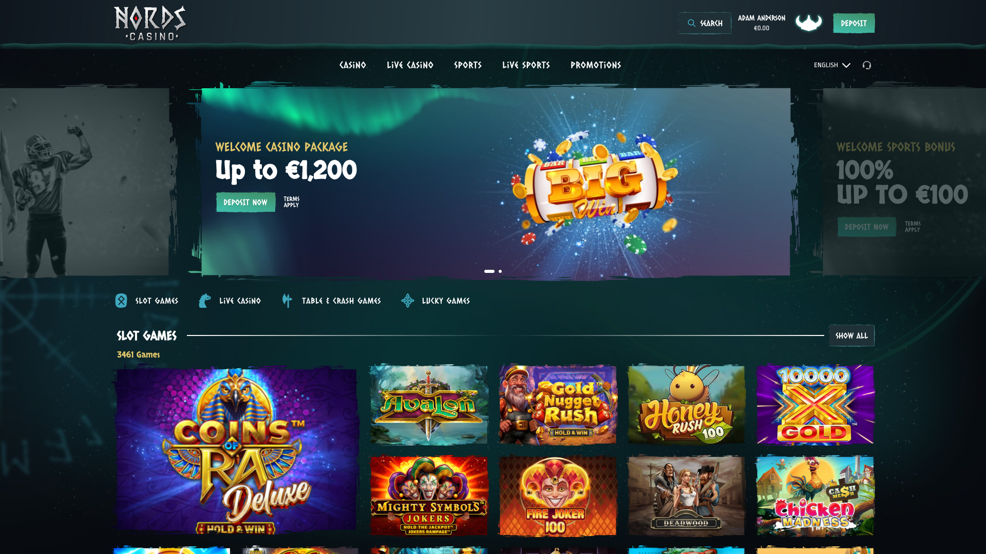 Nords Casino Desktop Homepage