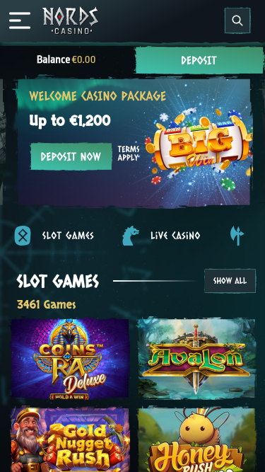 Nords Casino Mobile Homepage