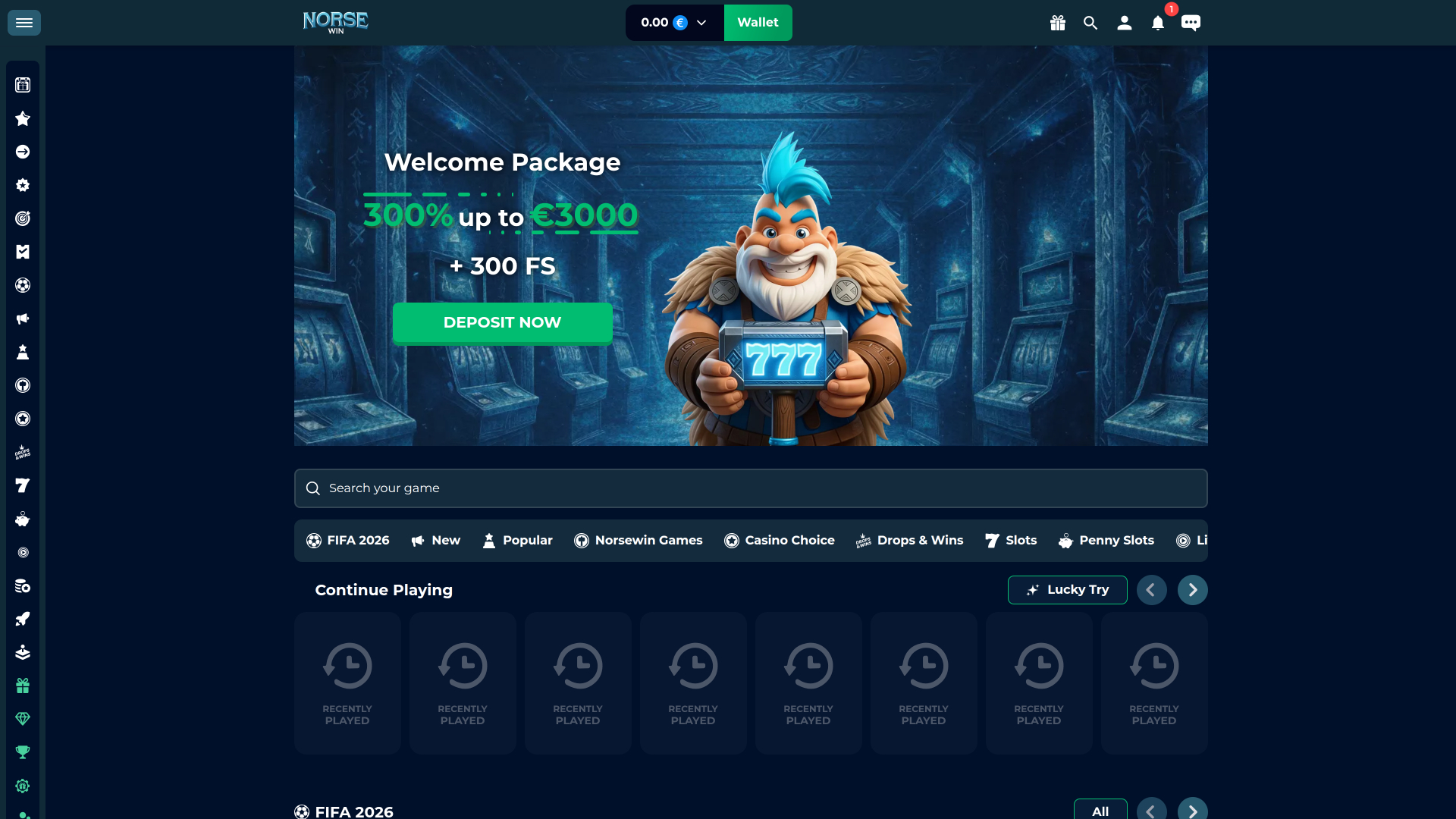 Norsewin Casino Desktop Homepage
