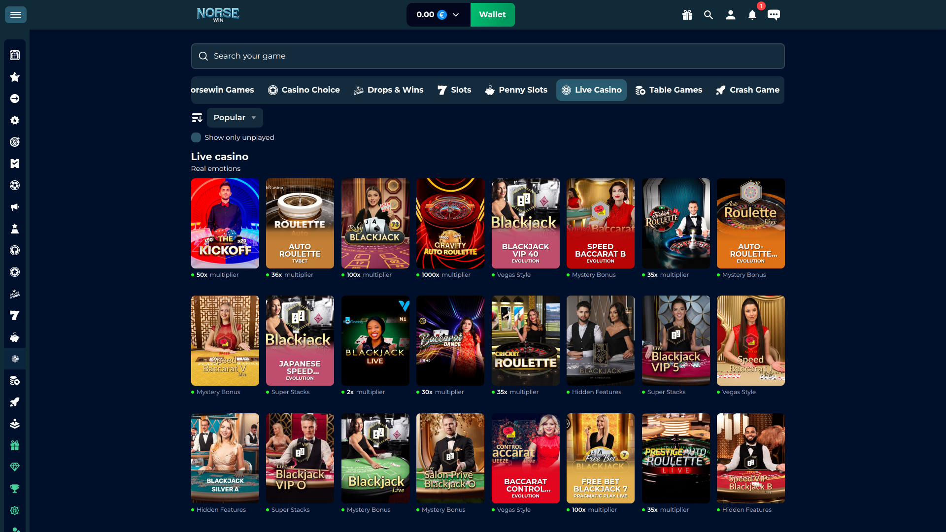 Norsewin Casino Desktop Live Dealer