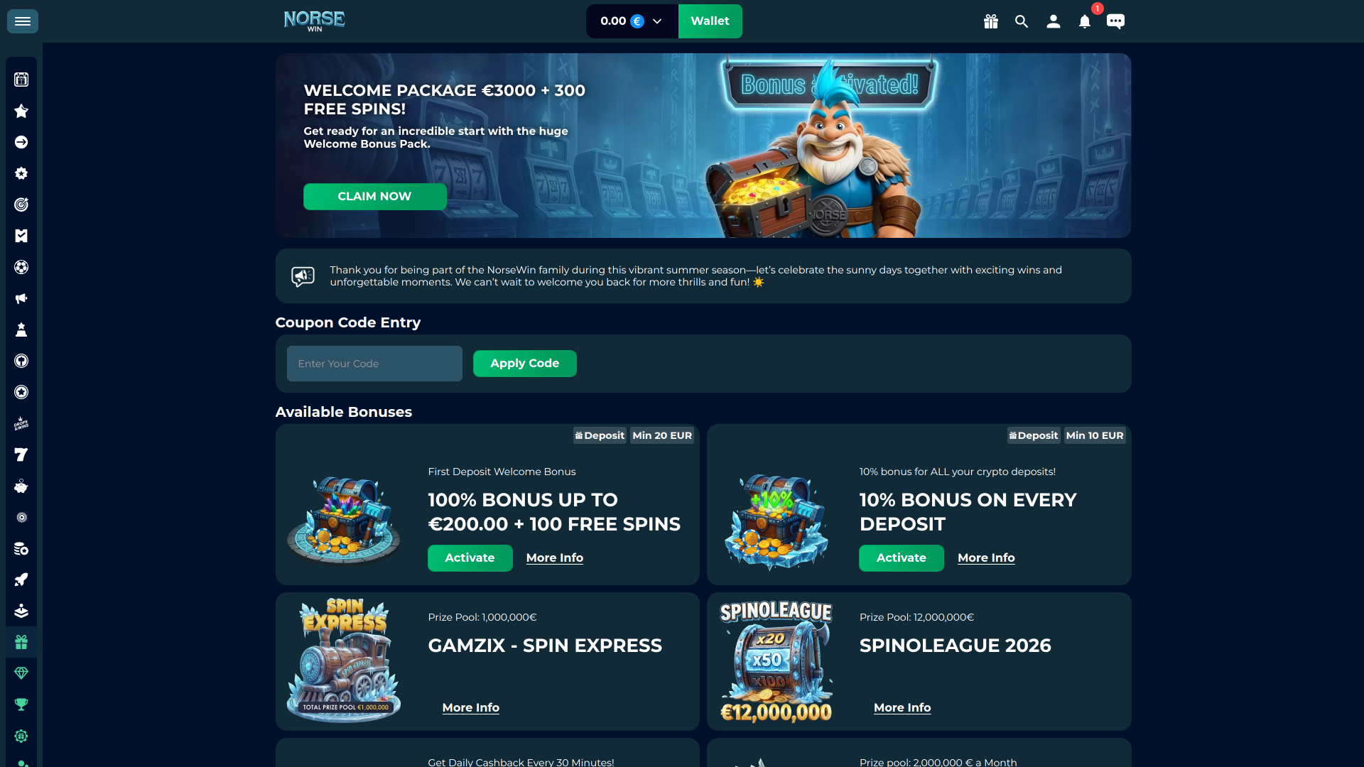 Norsewin Casino Desktop Promotions