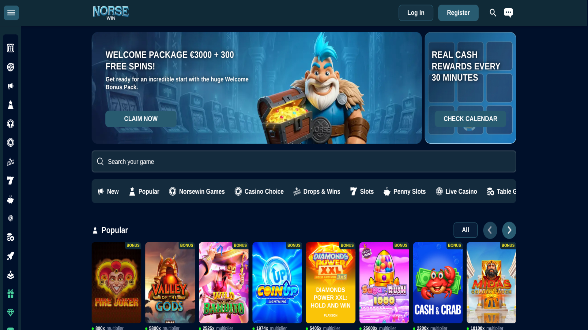 Homepage screenshot of Norsewin Casino for Desktop