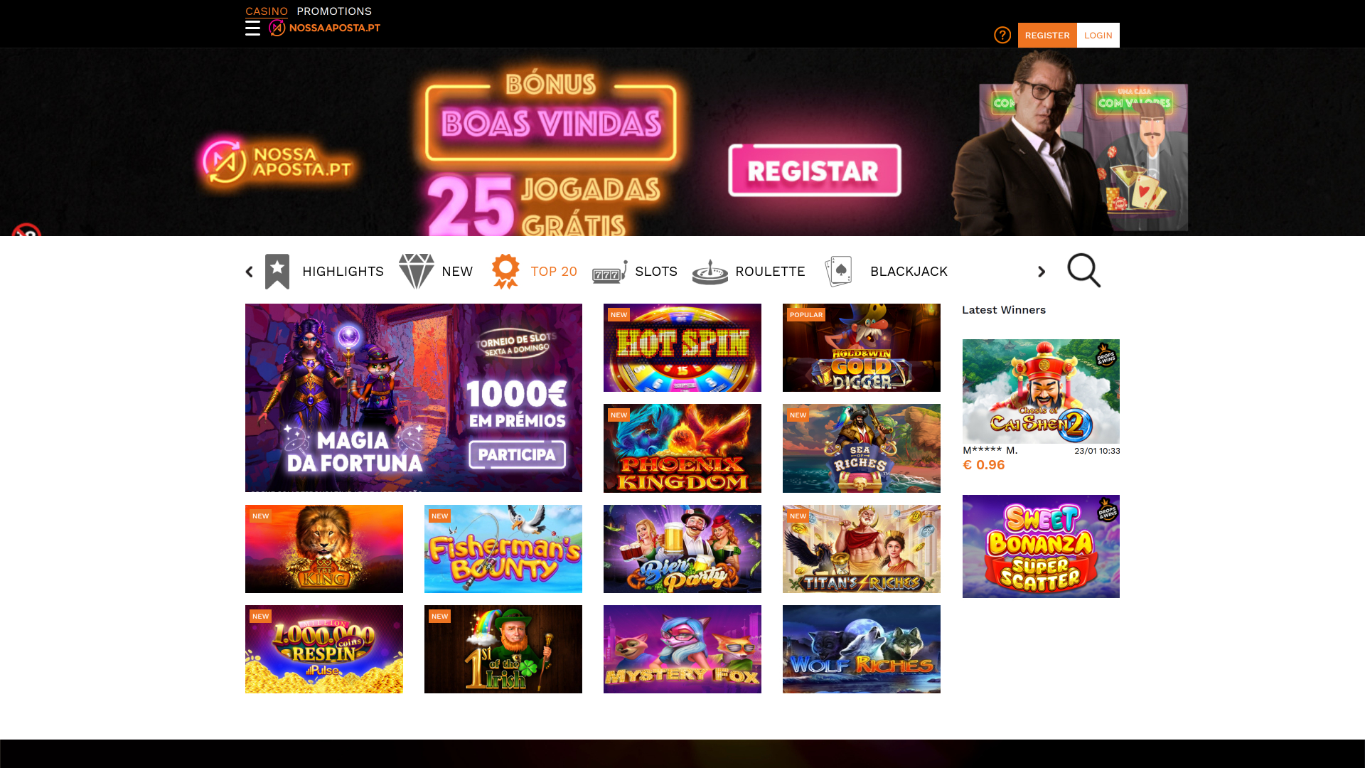 Page d'accueil de notre casino Bet (version ordinateur)