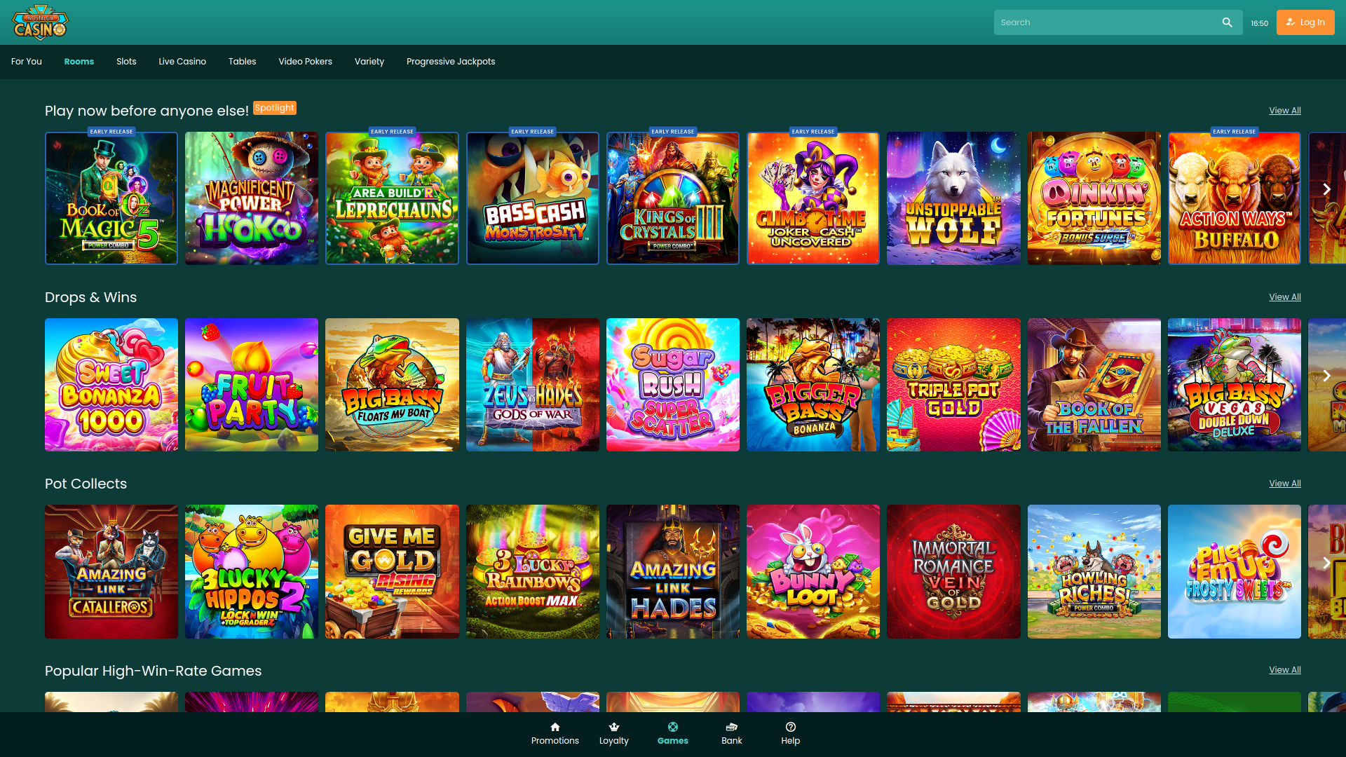 Page d'accueil de Nostalgia Casino pour ordinateur